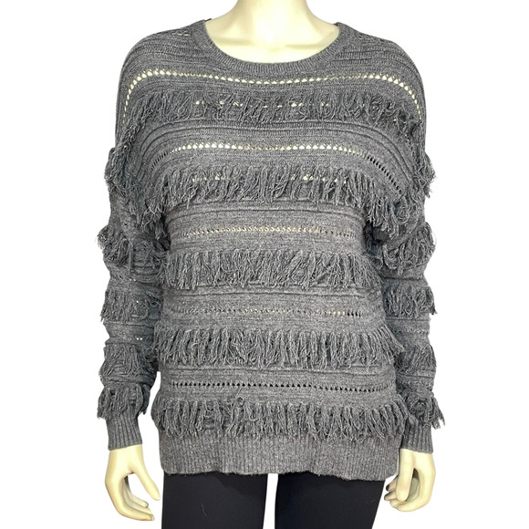 Michael Kors Sz S Pullover Knit Sweater with Rows of Fringe Long Sleeve Western - Picture 1 of 11